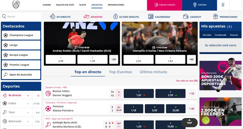 Portale web della casa di scommesse Gran Madrid