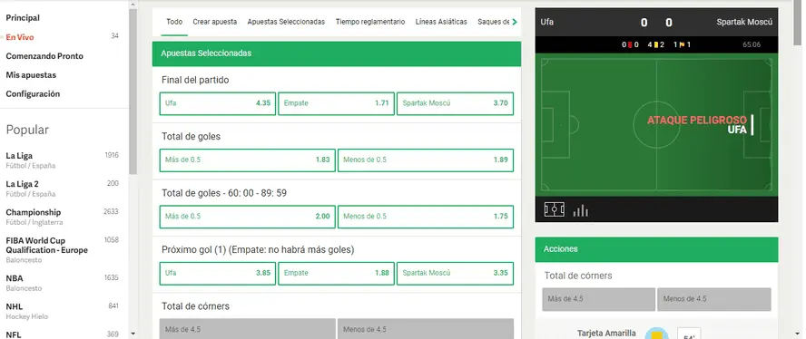 pannello di scommesse live paf