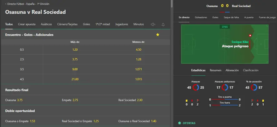 pannello di scommesse live