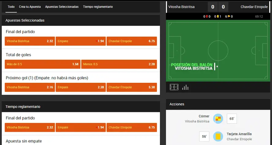 pannello di scommesse live