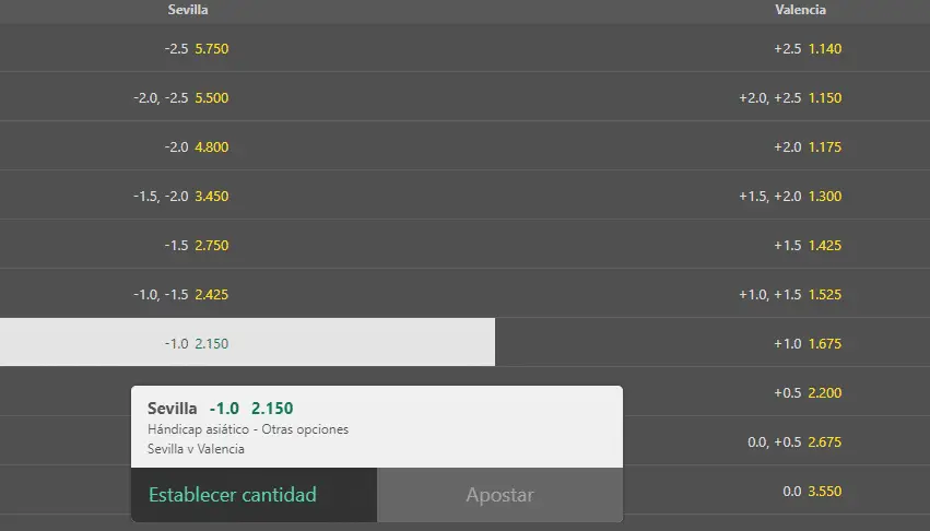 handicap asiatico -1.0