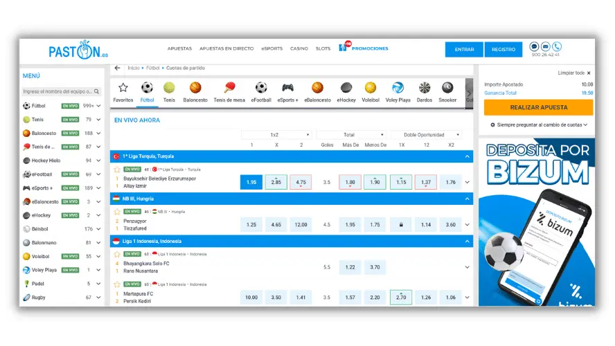 sezione scommesse live Pastón