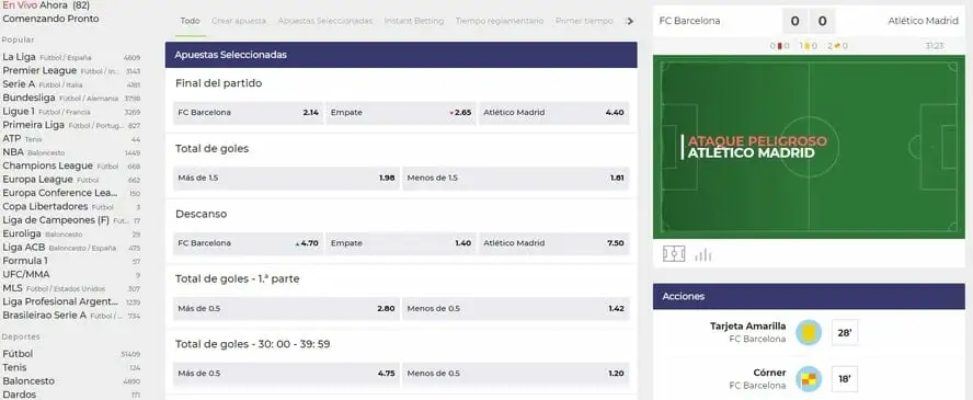 Pannello scommesse live YoSports