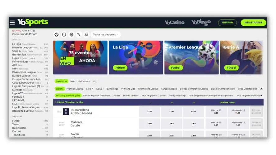 pannello di scommesse principale di yosports