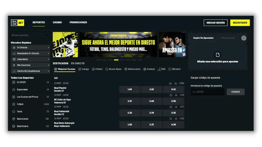Pannello scommesse sportive DAZN Bet