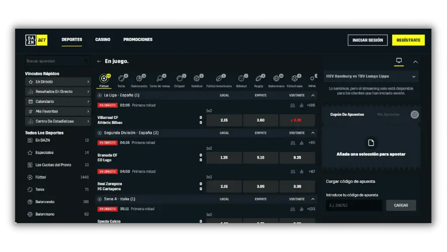 Pannello scommesse live DAZN